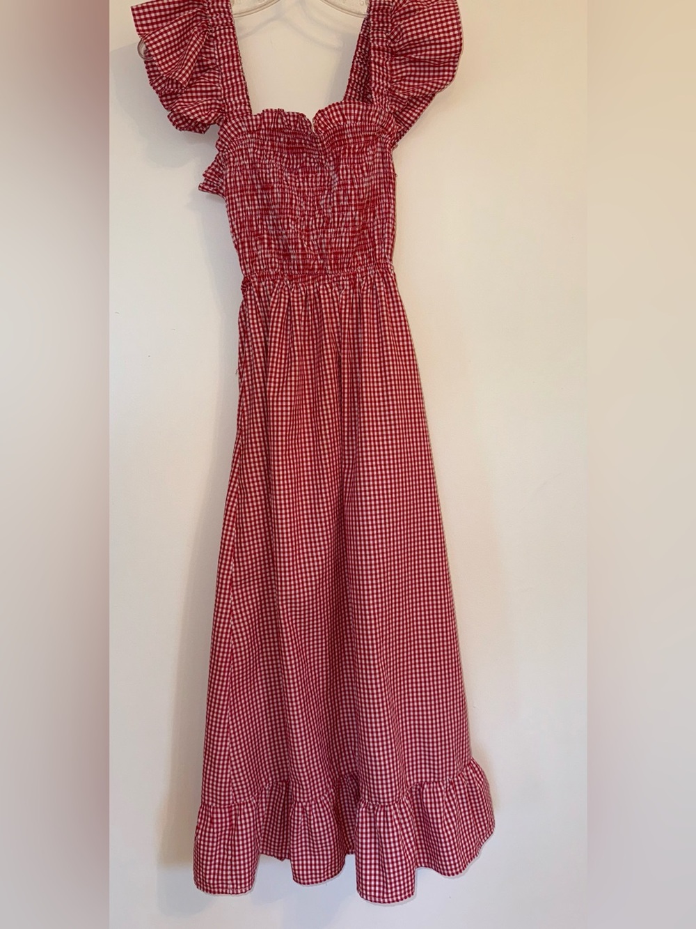 Red Gingham Smocked Midi Dress Sum & Sam brand size XS red & white